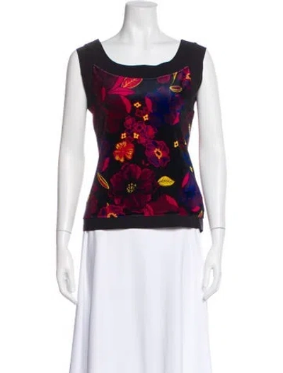 Pre-owned Chiara Boni Floral Print Square Neckline Top In Black