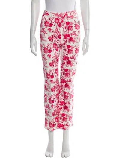 Pre-owned Chiara Boni Floral Print Straight Leg Pants In White