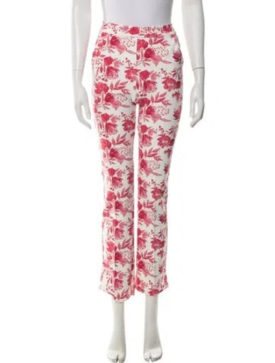 Pre-owned Chiara Boni Floral Print Straight Leg Pants In White