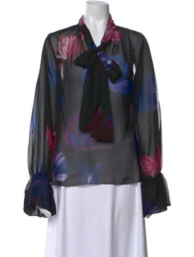 Pre-owned Chiara Boni Floral Print Tie Neck Blouse W/ Tags In Multicolor