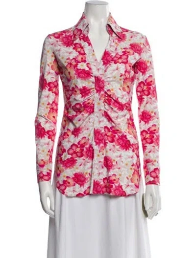 Pre-owned Chiara Boni Floral Print V-neck Blouse W/ Tags In Pink
