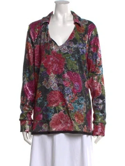 Pre-owned Chiara Boni Floral Print V-neck Top In Multicolor