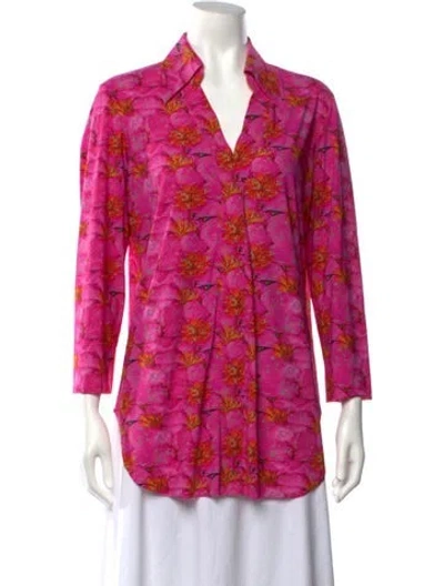 Pre-owned Chiara Boni Floral Print V-neck Top In Pink