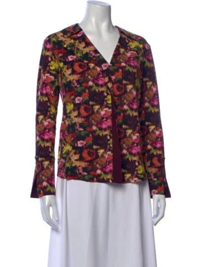 Pre-owned Chiara Boni Floral Print V-neck Top W/ Tags In Multicolor