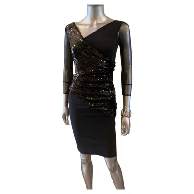 Pre-owned Chiara Boni Italy Sexy Designer Asymmetry Black Sequin Cocktail Dress Nwt Size 0
