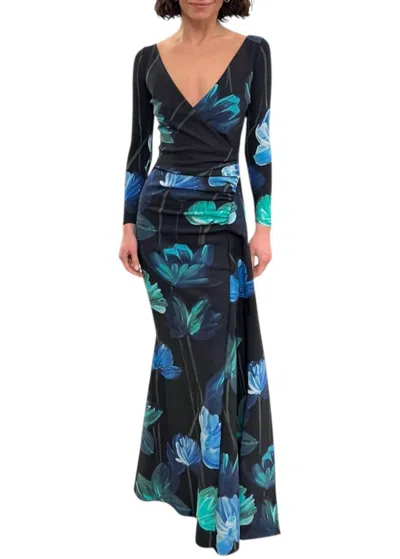 Chiara Boni Koly Print Long Gown In Donna Blue In Multi