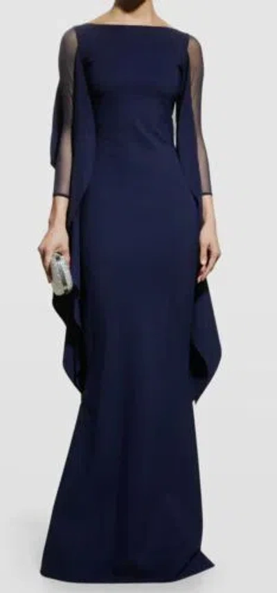 Pre-owned Chiara Boni La Petite Robe $1090 Chiara Boni Women's Blue Kacey Illusion Sleeve Cape Gown Dress Size 40