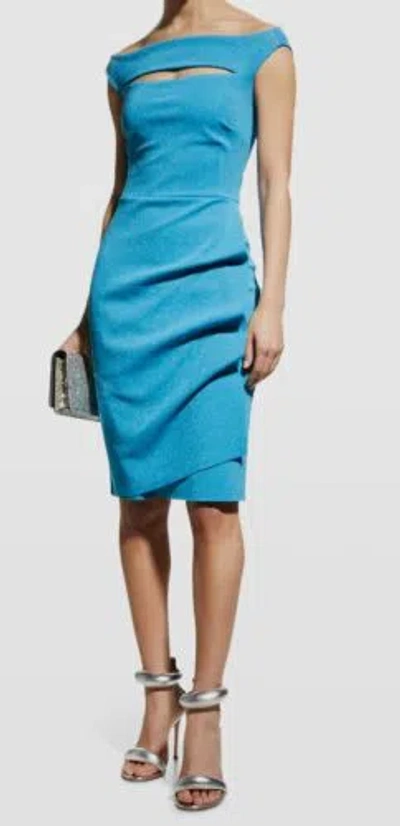 Pre-owned Chiara Boni La Petite Robe $750 Chiara Boni Women Blue Melania Sugar Draped Cutout Dress Size 50