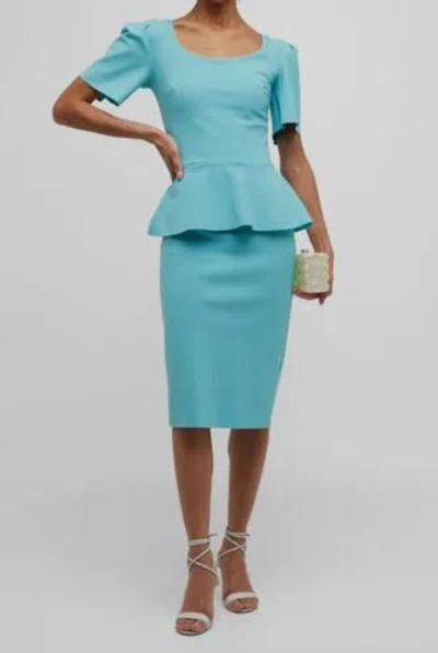 Pre-owned Chiara Boni La Petite Robe $750 Chiara Boni Womens Blue Scoop-neck Peplum Midi Dress Size 38