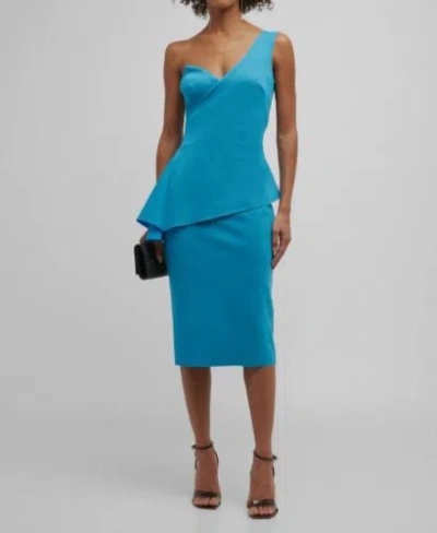 Pre-owned Chiara Boni La Petite Robe $795 Chiara Boni Women's Blue Shimmer One-shoulder Lunabellarette Dress Size 38