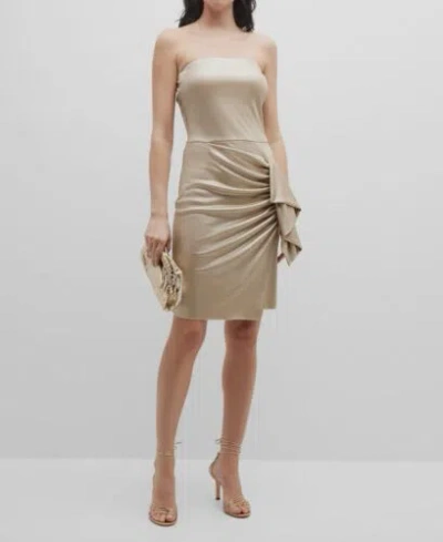Pre-owned Chiara Boni La Petite Robe $795 Chiara Boni Women's Gold Ruffled Strapless Cesaria Splendid Dress Size 46