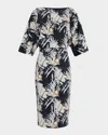 Chiara Boni La Petite Robe Abstract-print Blouson Midi Dress In Il Mare Coral Bk Wh