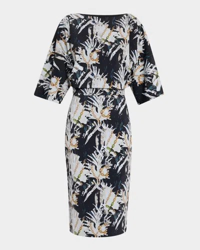 Chiara Boni La Petite Robe Abstract-print Blouson Midi Dress In Il Mare Coral Bk Wh