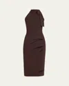 Chiara Boni La Petite Robe Adania Ruffle Jersey Halter Midi Dress In Brown