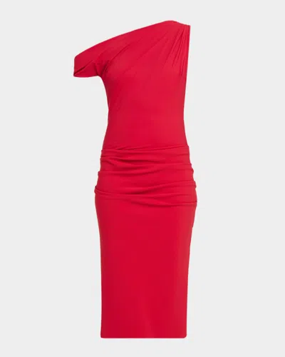 Chiara Boni La Petite Robe Adial Ruched One-shoulder Midi Sheath Dress In Red