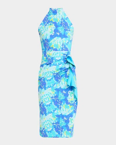 Chiara Boni La Petite Robe Amenadiel Floral Print Side-drape Halter Dress In Maldivian