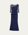 Chiara Boni La Petite Robe Aroma Draped Illusion Gown In Blu Notte