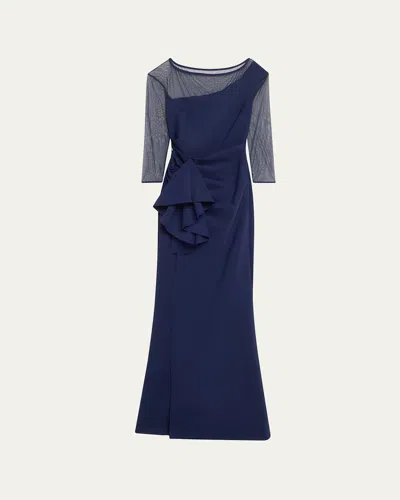 Chiara Boni La Petite Robe Aroma Draped Illusion Gown In Blu Notte
