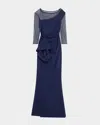 Chiara Boni La Petite Robe Aroma Draped Illusion Gown In Blu Notte