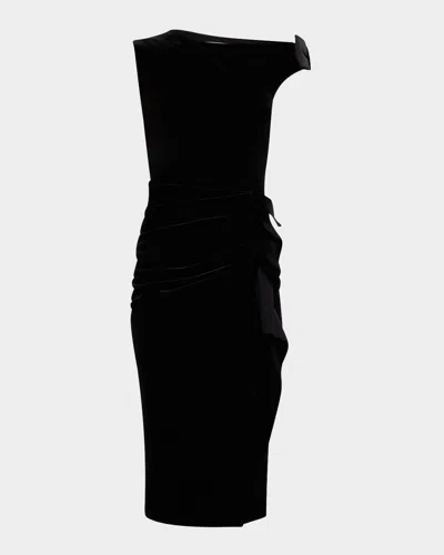 Chiara Boni La Petite Robe Asymmetric Bodycon Velvet Dress In Black