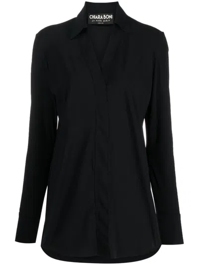 Chiara Boni La Petite Robe Long-sleeve Concealed-fastening Shirt In Black  