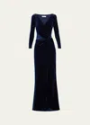 Chiara Boni La Petite Robe Axas Side-twist Velvet Trumpet Gown In Navy