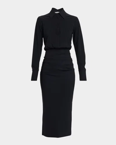 Chiara Boni La Petite Robe Azora Collared Long-sleeve Midi Dress In Black