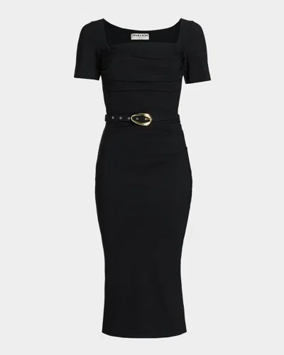 Chiara Boni La Petite Robe Bahir Belted Square-neck Midi Sheath Dress In Black