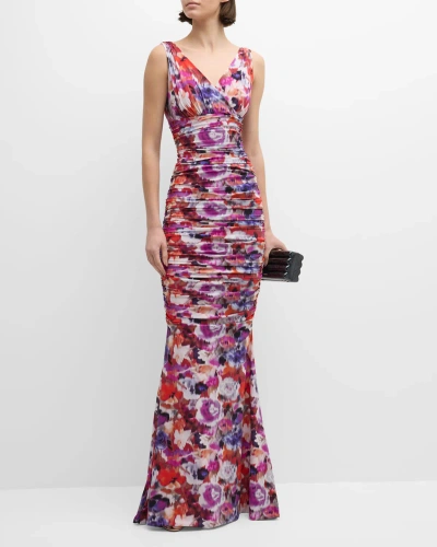 Chiara Boni La Petite Robe Barbe Ruched Floral-print Mermaid Gown In Summer Splash