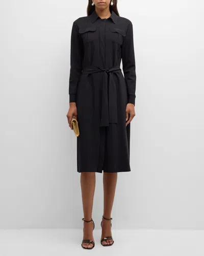 Chiara Boni La Petite Robe Belted A-line Midi Shirtdress In Black