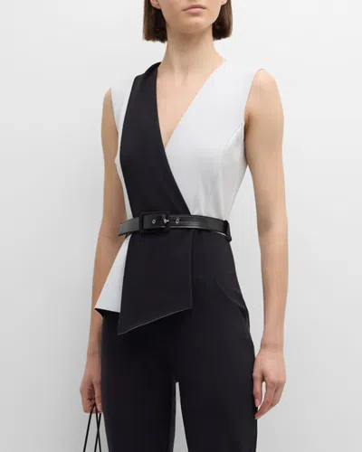 Chiara Boni La Petite Robe Belted Sleeveless Two-tone Jumpsuit In Blackwhite
