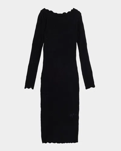 Chiara Boni La Petite Robe Biamka Long Sleeve Scalloped Lace Dress In Black