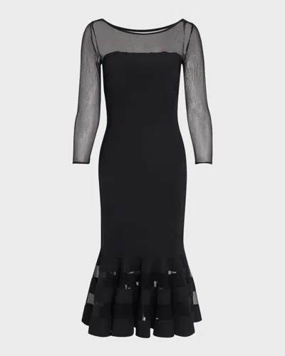 Chiara Boni La Petite Robe Boat-neck Illusion Midi Dress In Black