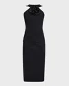Chiara Boni La Petite Robe Bodycon Flower-embellished Halter Midi Dress In Black