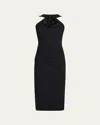 Chiara Boni La Petite Robe Bodycon Flower-embellished Halter Midi Dress In Black
