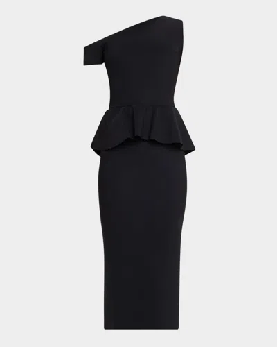 Chiara Boni La Petite Robe Bodycon One-shoulder Peplum Midi Dress In Black