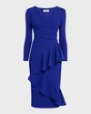 Chiara Boni La Petite Robe Bodycon Ruffle Midi Dress In Inchiostro