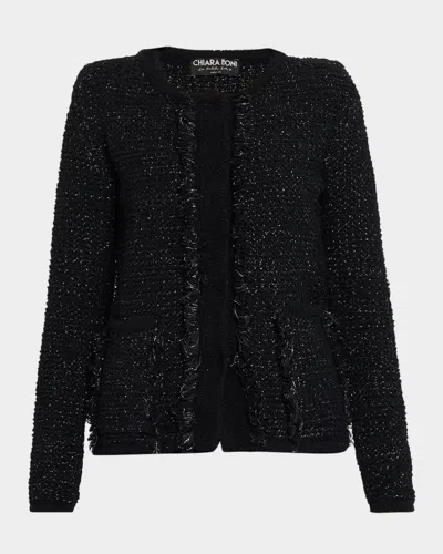 Chiara Boni La Petite Robe Borant Shimmer Knit Cardigan In Black