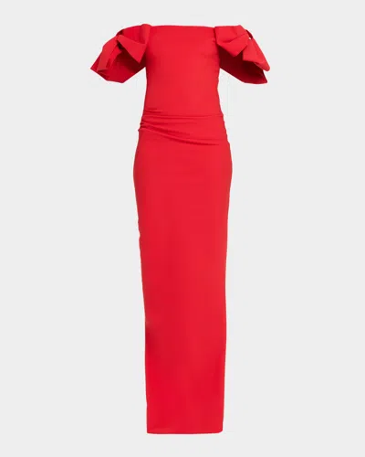 Chiara Boni La Petite Robe Bunjirai Off-shoulder Bow Column Gown In Red
