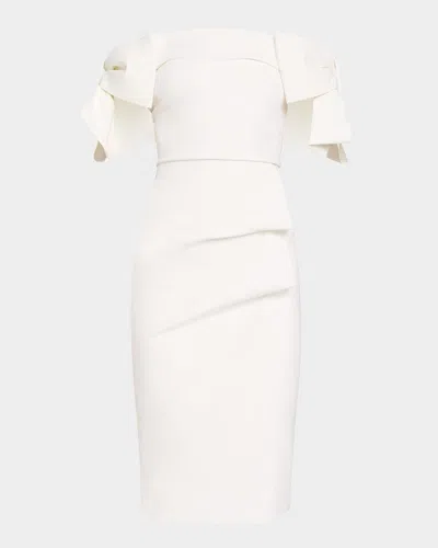 Chiara Boni La Petite Robe Bunjiree Off-shoulder Bow Midi Sheath Dress In White