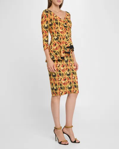 Chiara Boni La Petite Robe Chain-print Ruffle Bodycon Dress In Orange