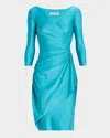Chiara Boni La Petite Robe Charisse Pleated Surplice Midi Sheath Dress In Turquoise