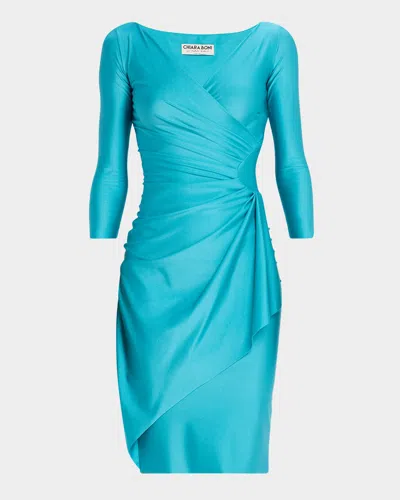 Chiara Boni La Petite Robe Charisse Pleated Surplice Midi Sheath Dress In Turquoise