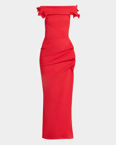 Chiara Boni La Petite Robe Clotis Floral Off-shoulder Maxi Dress In Purple