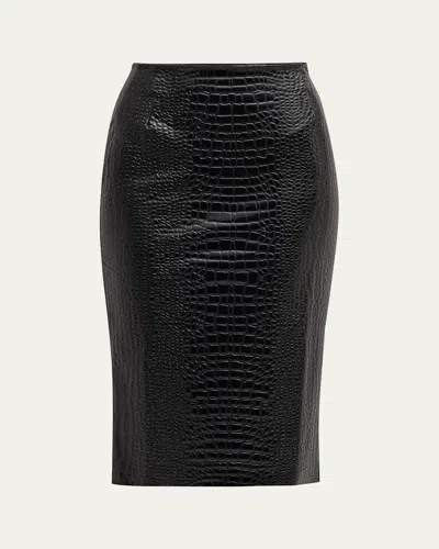 CHIARA BONI LA PETITE ROBE CROCODILE-EMBOSSED FAUX LEATHER MIDI SKIRT