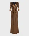 Chiara Boni La Petite Robe Deep V-neck Metallic Twist Gown In Bronze