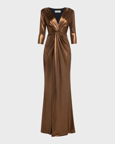 Chiara Boni La Petite Robe Deep V-neck Metallic Twist Gown In Bronze