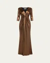 Chiara Boni La Petite Robe Deep V-neck Metallic Twist Gown In Bronze