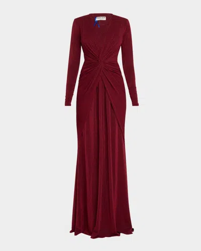 Chiara Boni La Petite Robe Deep V-neck Shimmer Twist Gown In Garnet