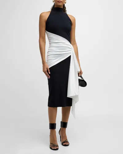 Chiara Boni La Petite Robe Draped Bodycon Halter Midi Dress In Blackwhite |  ModeSens